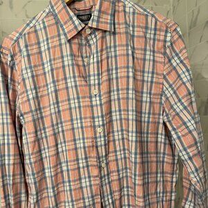 Faherty Medium Button-Down Long Sleeve Shirt – Light Orange, White & Blue